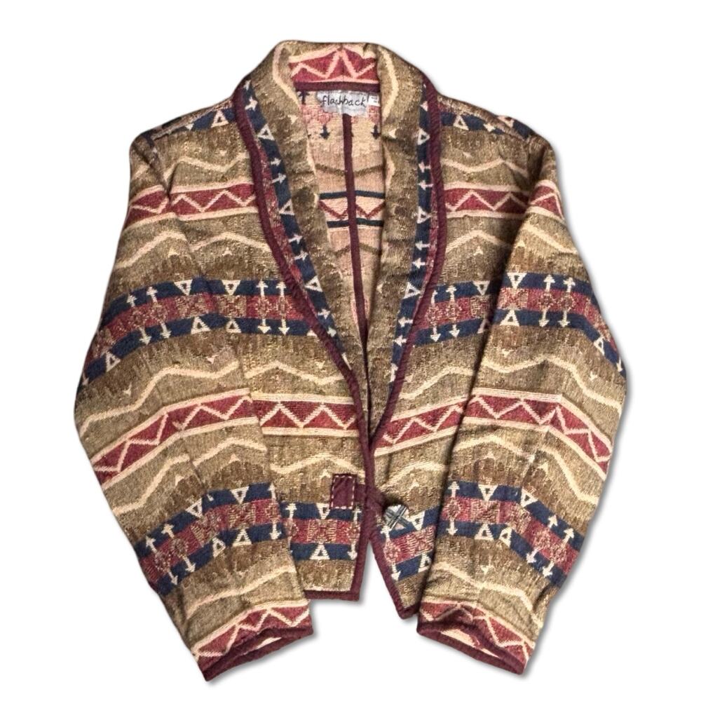 90s Southwestern Tapestry Jacket‎ Medium Cotton Cropped Boho Cowgirl Western